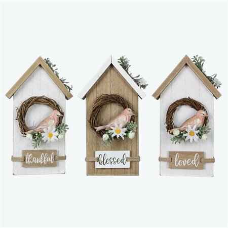 MADE4MATTRESS Wood Bird House Shaped Tabletop Decor, Assorted Color - 3 Piece MA4267049
